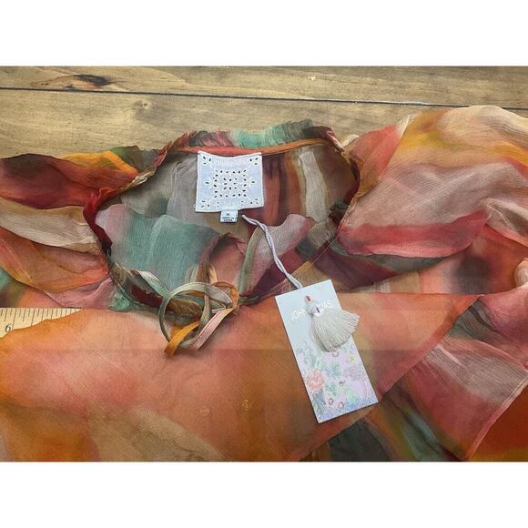 Johnny Was Love Radika Long Sleeve Silk Blouse Boho Chic Sheer XL NWT - Picture 9 of 13